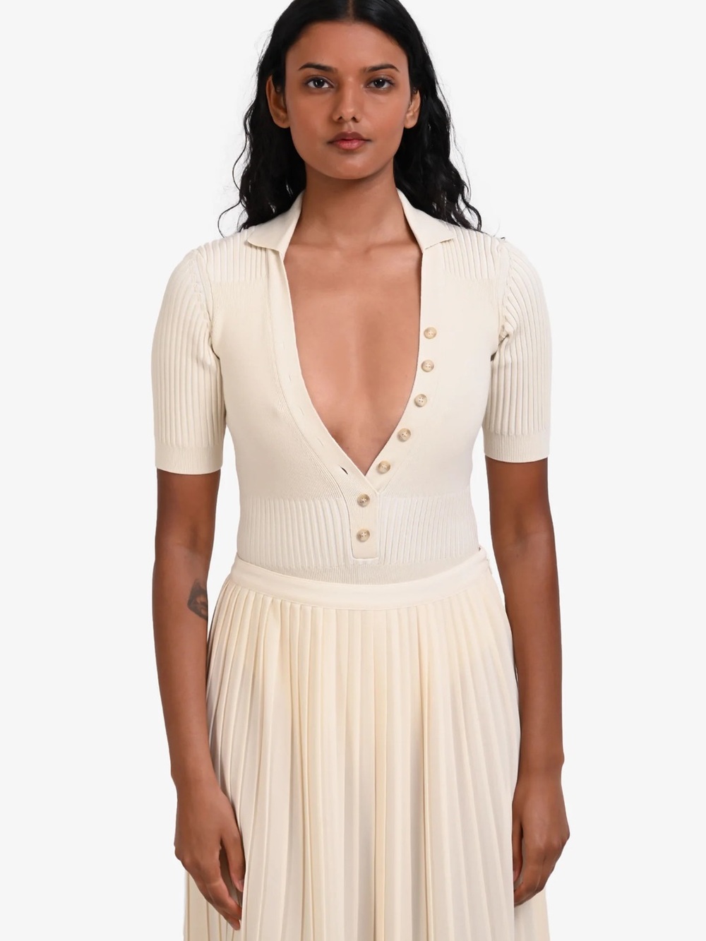 JACQUEMUS BEIGE 'LE BODY YAUCO' POLO BODYSUIT
